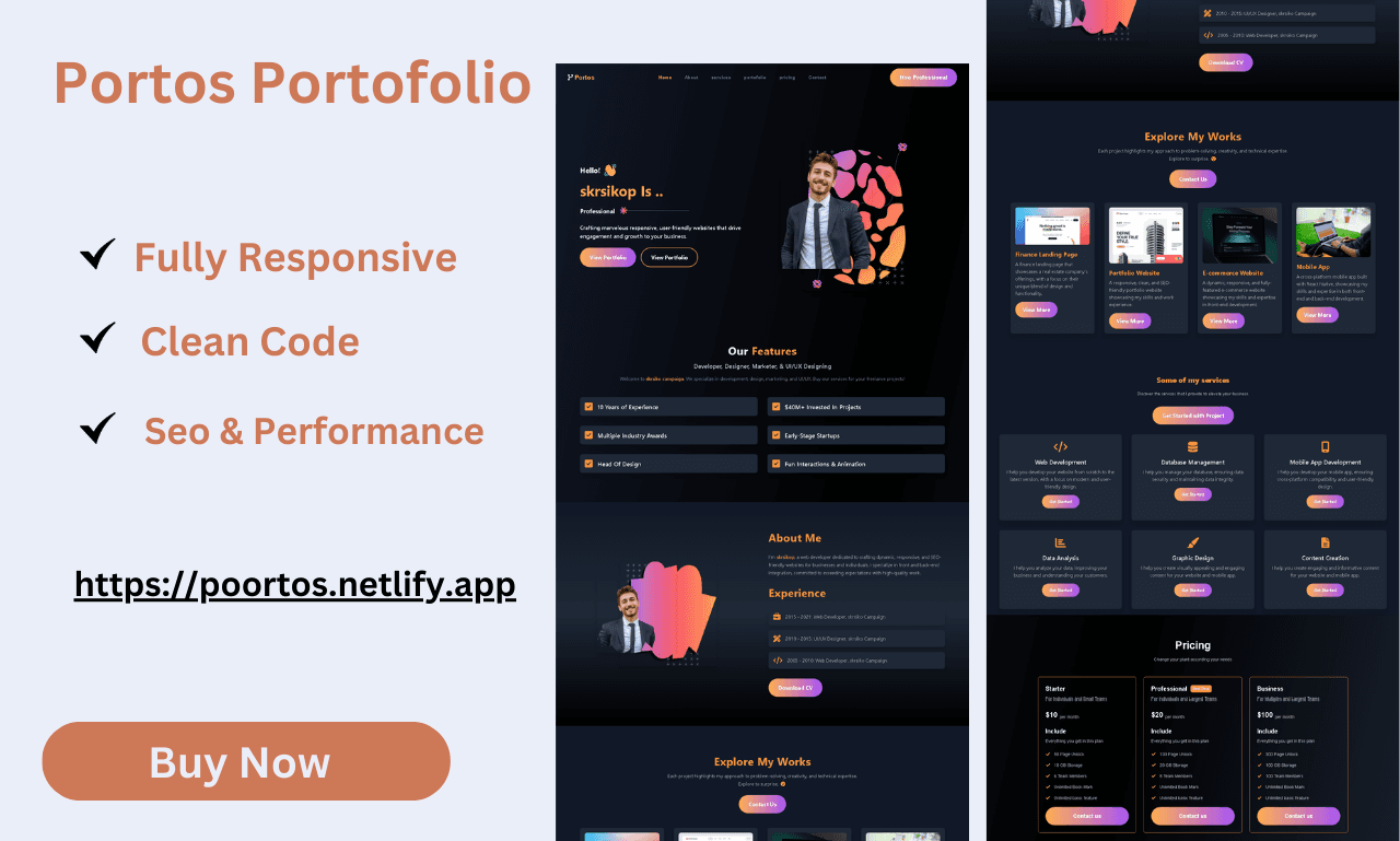 Poortos Portfolio Website Template Created With React.js.
