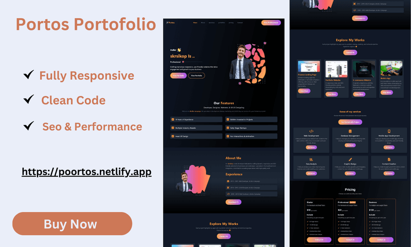 Poortos Portfolio Website Template Created With React.js.